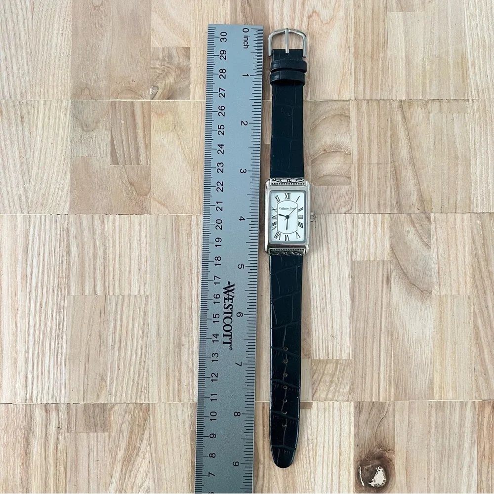 Coldwater creek ladies rectangular black leather dress watch NEW BATTERY
